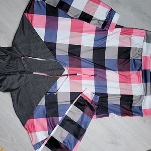 Pink, Blue, Gray Large Plaid Polyester Top With Hood [82]